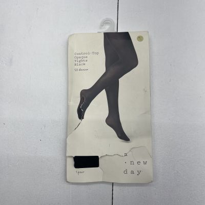 A New Day Black Control Top Opaque Tights 50 Denier Women’s M/L